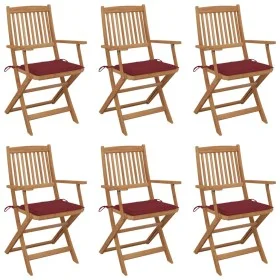 Sillas de jardín plegables 6 uds y cojines madera maciza acacia de vidaXL, Sillas de jardín - Ref: Foro24-3065470, Precio: 33...