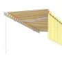 Manual retractable awning with yellow and white striped 3.5x2.5 m by vidaXL, Awnings - Ref: Foro24-3069278, Price: 462,47 €, ...