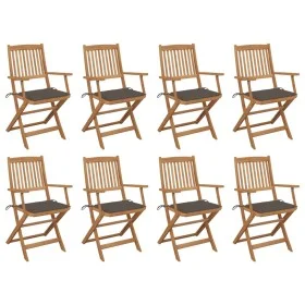 Sillas de jardín plegables 8 uds y cojines madera maciza acacia de vidaXL, Sillas de jardín - Ref: Foro24-3075093, Precio: 40...