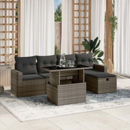 Set de muebles de jardín 6 pzas y cojines ratán sintético gris de vidaXL, Conjuntos de jardín - Ref: Foro24-3274810, Precio: ...