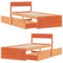 Estructura cama con cajones madera maciza pino marrón 100x200cm de vidaXL, Camas y somieres - Ref: Foro24-846791, Precio: 188...