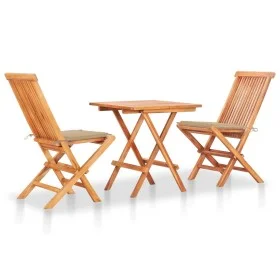 Set de bistró 3 piezas con cojines beige madera maciza teca de vidaXL, Conjuntos de jardín - Ref: Foro24-3063228, Precio: 200...
