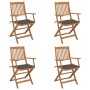 Sillas de jardín plegables 4 uds y cojines madera maciza acacia de vidaXL, Sillas de jardín - Ref: Foro24-3064625, Precio: 23...