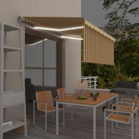 Toldo retráctil manual con persiana amarillo y blanco 3,5x2,5 m de vidaXL, Toldos - Ref: Foro24-3069403, Precio: 446,36 €, De...