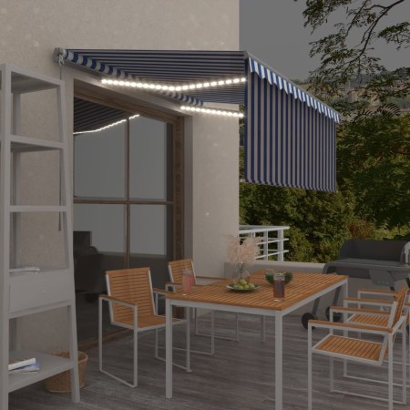 Toldo retráctil manual con persiana y LED azul y blanco 3x2,5 m de vidaXL, Toldos - Ref: Foro24-3069401, Precio: 449,50 €, De...