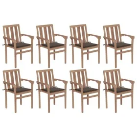Sillas de jardín apilables 8 uds madera maciza teca con cojines de vidaXL, Sillas de jardín - Ref: Foro24-3073441, Precio: 1,...