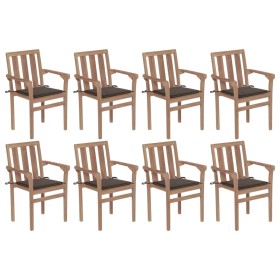 Sillas de jardín apilables 8 uds madera maciza teca con cojines de vidaXL, Sillas de jardín - Ref: Foro24-3073441, Precio: 1,...