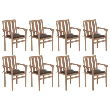 Stapelbare Gartenstühle 8 Stück aus massivem Teakholz mit Kissen von vidaXL, Gartenstühle - Ref: Foro24-3073441, Preis: 1,00 ...
