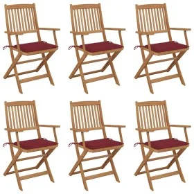 Sillas de jardín plegables 6 uds y cojines madera maciza acacia de vidaXL, Sillas de jardín - Ref: Foro24-3074949, Precio: 33...