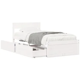 Bed frame with drawers solid white pine wood 90x190 cm by vidaXL, Beds and slatted bases - Ref: Foro24-846805, Price: 165,25 ...
