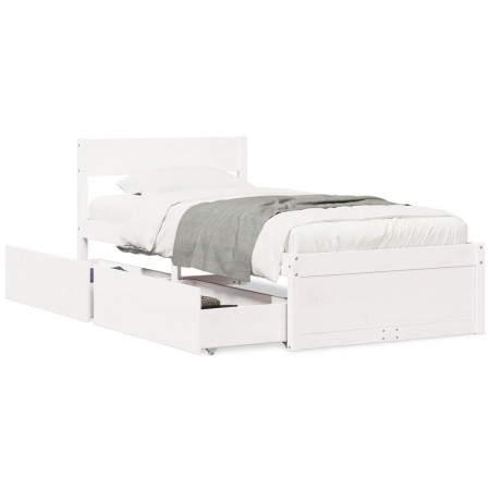 Estructura cama con cajones madera maciza pino blanca 90x190 cm de vidaXL, Camas y somieres - Ref: Foro24-846805, Precio: 167...