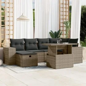 Set de sofás de jardín 7 pzas con cojines ratán sintético gris de vidaXL, Conjuntos de jardín - Ref: Foro24-3275300, Precio: ...