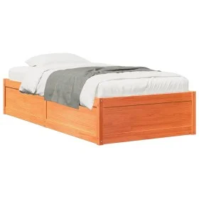 Estructura de cama madera maciza de pino marrón cera 90x200 cm de vidaXL, Camas y somieres - Ref: Foro24-846833, Precio: 133,...
