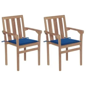 Sillas de jardín 2 uds con cojines azul real madera de teca de vidaXL, Sillas de jardín - Ref: Foro24-3062218, Precio: 254,92...