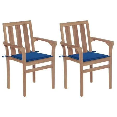 Sillas de jardín 2 uds con cojines azul real madera de teca de vidaXL, Sillas de jardín - Ref: Foro24-3062218, Precio: 254,92...