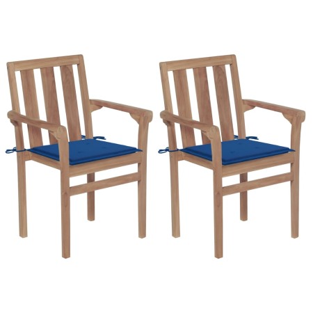 Sillas de jardín 2 uds con cojines azul real madera de teca de vidaXL, Sillas de jardín - Ref: Foro24-3062218, Precio: 260,25...
