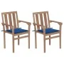 Sillas de jardín 2 uds con cojines azul real madera de teca de vidaXL, Sillas de jardín - Ref: Foro24-3062218, Precio: 254,92...