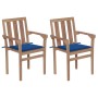 Sillas de jardín 2 uds con cojines azul real madera de teca de vidaXL, Sillas de jardín - Ref: Foro24-3062218, Precio: 260,25...