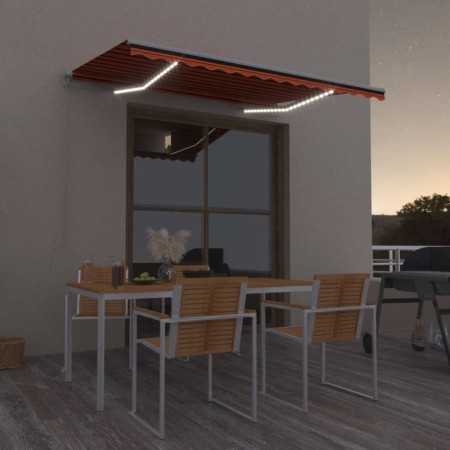 Toldo retráctil manual con LED naranja y marrón 350x250 cm de vidaXL, Toldos - Ref: Foro24-3068885, Precio: 268,81 €, Descuen...