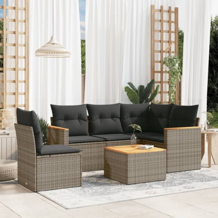 Set de muebles de jardín 6 pzas y cojines ratán sintético gris en Conjuntos de jardín | Comprar online en Foru.es