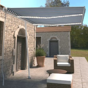 Toldo retráctil manual con LED azul y blanco 350x250 cm de vidaXL, Toldos - Ref: Foro24-3069521, Precio: 390,85 €, Descuento: %