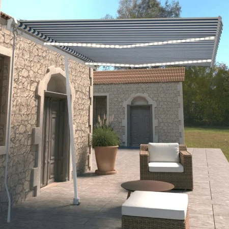 Toldo retráctil manual con LED azul y blanco 350x250 cm de vidaXL, Toldos - Ref: Foro24-3069521, Precio: 384,82 €, Descuento: %