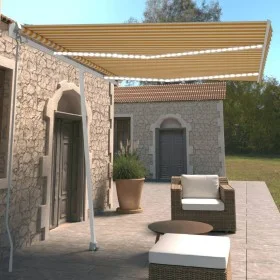 Manual retractable awning with yellow and white LED lights 350x250 cm by vidaXL, Awnings - Ref: Foro24-3069523, Price: 370,31...