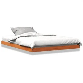 Solid wax brown pine wood bed frame 140x190 cm by vidaXL, Beds and slatted bases - Ref: Foro24-847154, Price: 93,15 €, Discou...