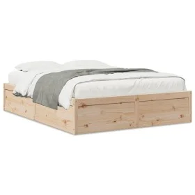 Estructura de cama madera maciza de pino 150x200 cm de vidaXL, Camas y somieres - Ref: Foro24-3282372, Precio: 182,25 €, Desc...
