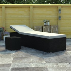 Tumbona de jardín con cojín y mesita ratán sintético negro de vidaXL, Tumbonas - Ref: Foro24-317111, Precio: 167,25 €, Descue...