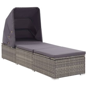 Tumbona con toldo y cojín ratán sintético gris de vidaXL, Tumbonas - Ref: Foro24-317115, Precio: 242,86 €, Descuento: %