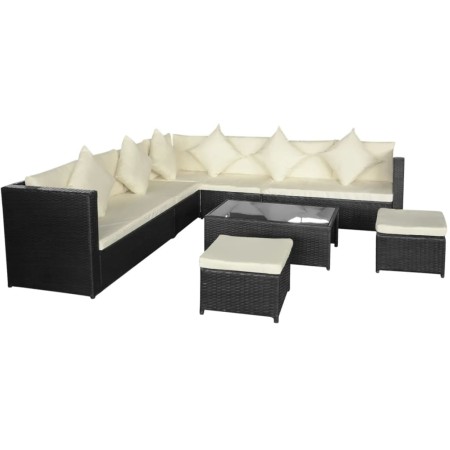 Set de sofás de jardín 8 piezas y cojines ratán sintético negro de vidaXL, Conjuntos de jardín - Ref: Foro24-42993, Precio: 6...