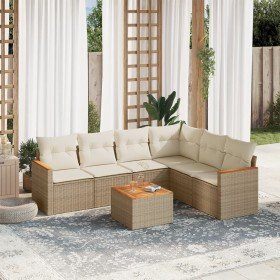Set sofás de jardín 7 piezas y cojines ratán sintético beige en Conjuntos de jardín | Comprar online en Foru.es
