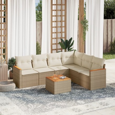 Set sofás de jardín 7 piezas y cojines ratán sintético beige en Conjuntos de jardín | Comprar online en Foru.es