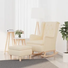 Sillón con patas mecedoras y taburete de tela color crema de , Sillones - Ref: Foro24-3121281, Precio: 293,17 €, Descuento: %