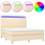 Cama box spring colchón y luces LED tela crema 160x200 cm de , Camas y somieres - Ref: Foro24-3135610, Precio: 597,18 €, Desc...