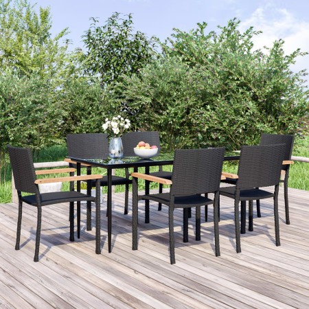 Juego de comedor de jardín 7 piezas ratán sintético negro de , Conjuntos de jardín - Ref: Foro24-3156685, Precio: 497,56 €, D...