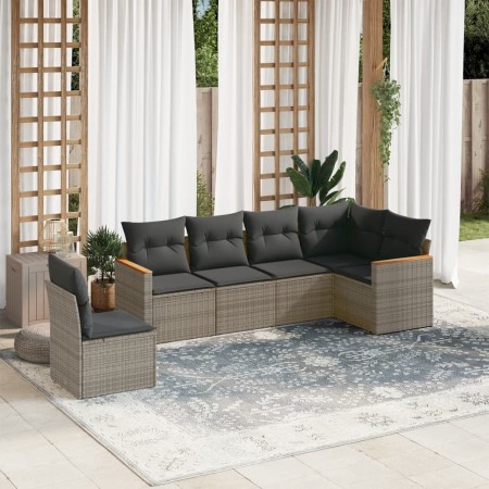 Set de muebles de jardín 6 pzas y cojines ratán sintético gris en Conjuntos de jardín | Comprar online en Foru.es