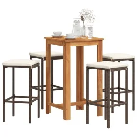 Mesa y taburetes de jardín 5 pzas madera acacia ratán PE marrón de , Conjuntos de jardín - Ref: Foro24-3295269, Precio: 233,6...