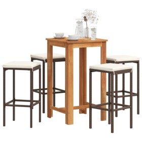 Mesa y taburetes de jardín 5 pzas madera acacia ratán PE marrón de , Conjuntos de jardín - Ref: Foro24-3295269, Precio: 240,8...