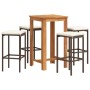 Mesa y taburetes de jardín 5 pzas madera acacia ratán PE marrón de , Conjuntos de jardín - Ref: Foro24-3295269, Precio: 240,8...