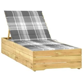 Deck chair with gray checkered cushion and impregnated pine. by , Loungers - Ref: Foro24-3065923, Price: 162,25 €, Discount: %