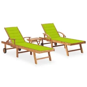 Tumbonas con mesa y cojín 2 unidades madera maciza de teca de , Tumbonas - Ref: Foro24-3073182, Precio: 601,71 €, Descuento: %