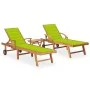 Sun loungers with table and cushion, 2 units, solid teak wood. by , Loungers - Ref: Foro24-3073182, Price: 601,71 €, Discount: %