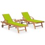 Tumbonas con mesa y cojín 2 unidades madera maciza de teca de , Tumbonas - Ref: Foro24-3073182, Precio: 575,06 €, Descuento: %
