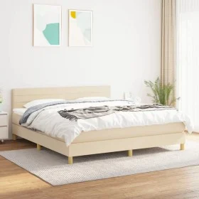 Cama box spring con colchón tela color crema 160x200 cm de , Camas y somieres - Ref: Foro24-3140710, Precio: 494,48 €, Descue...