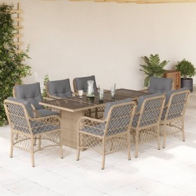 Set comedor de jardín 9 pzas con cojines ratán sintético beige de , Conjuntos de jardín - Ref: Foro24-3212065, Precio: 974,09...