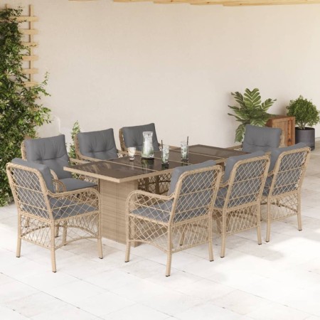 Set comedor de jardín 9 pzas con cojines ratán sintético beige de , Conjuntos de jardín - Ref: Foro24-3212065, Precio: 974,09...