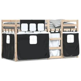 Litera con cortinas madera maciza pino blanco y negro 90x200 cm de , Camas y somieres - Ref: Foro24-3283892, Precio: 184,86 €...