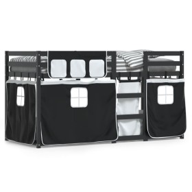 Litera con cortinas madera maciza pino blanco y negro 90x200 cm de , Camas y somieres - Ref: Foro24-3283934, Precio: 301,24 €...
